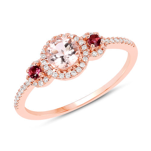 0.63 Carat Genuine Morganite, Pink Tourmaline and White Diamond 14K Rose Gold Ring by Bids.com