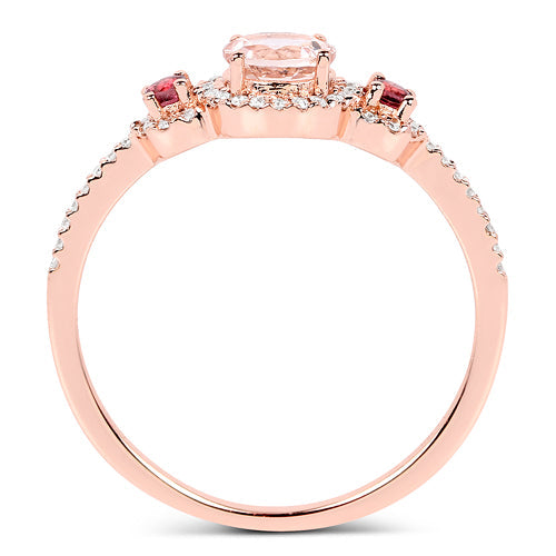 0.63 Carat Genuine Morganite, Pink Tourmaline and White Diamond 14K Rose Gold Ring by Bids.com