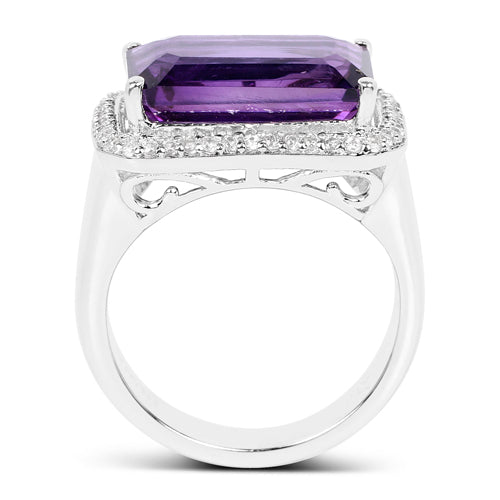5.51 Carat Genuine Amethyst and White Zircon .925 Sterling Silver Ring  DestGlow