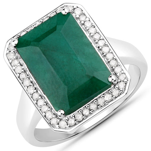 5.72 Carat Dyed Emerald and White Diamond .925 Sterling Silver Ring by Bids.com