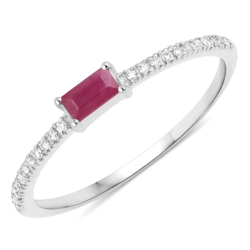 0.22 Carat Genuine Ruby and White Diamond 14K White Gold Ring by Bids.com