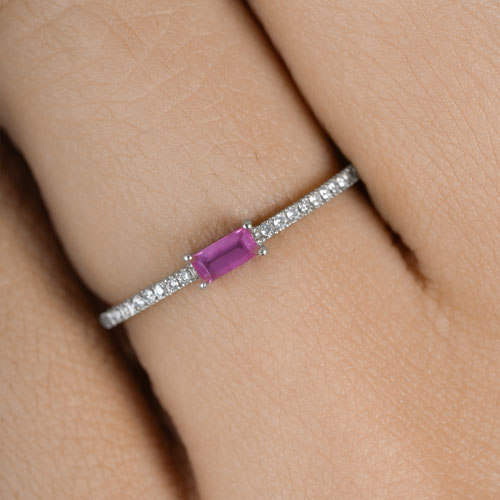 0.22 Carat Genuine Ruby and White Diamond 14K White Gold Ring by Bids.com