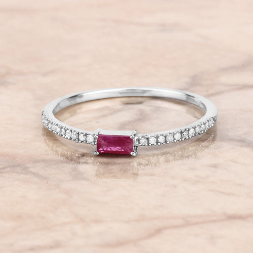 0.22 Carat Genuine Ruby and White Diamond 14K White Gold Ring by Bids.com