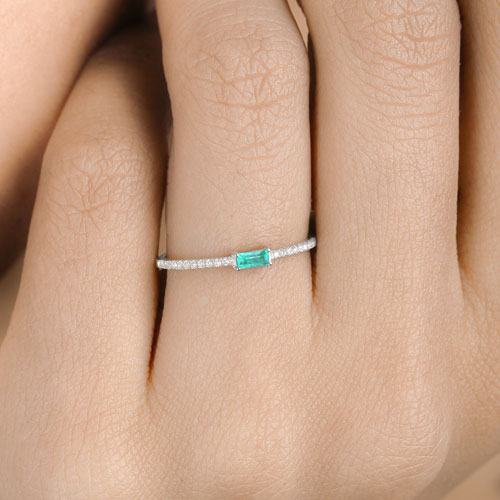 0.18 Carat Genuine Zambian Emerald and White Diamond 14K White Gold Ring by Bids.com