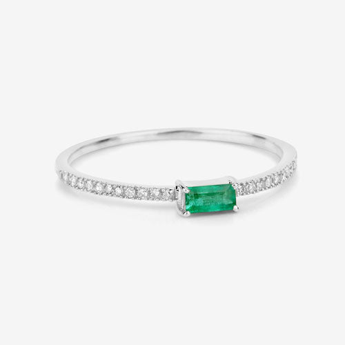 0.18 Carat Genuine Zambian Emerald and White Diamond 14K White Gold Ring by Bids.com
