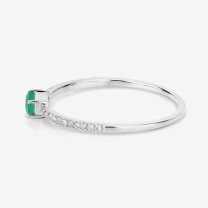 0.18 Carat Genuine Zambian Emerald and White Diamond 14K White Gold Ring by Bids.com