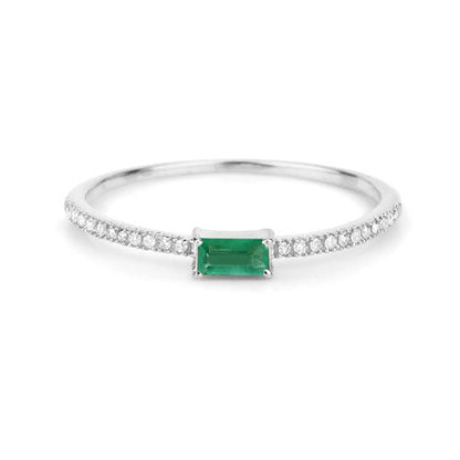 0.18 Carat Genuine Zambian Emerald and White Diamond 14K White Gold Ring by Bids.com