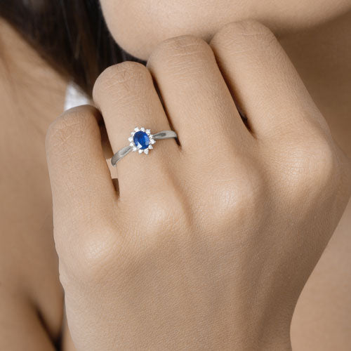 0.44 Carat Genuine Blue Sapphire and White Diamond 14K White Gold Ring by Bids.com