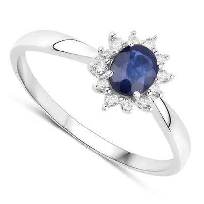 0.44 Carat Genuine Blue Sapphire and White Diamond 14K White Gold Ring by Bids.com