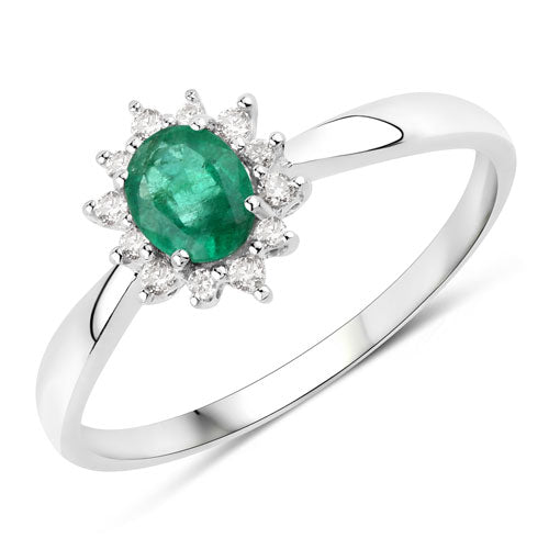 0.40 Carat Genuine Zambian Emerald and White Diamond 14K White Gold Ring by Bids.com