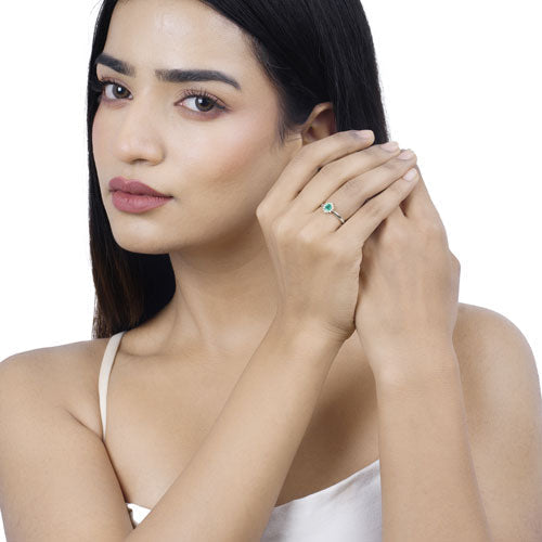 0.40 Carat Genuine Zambian Emerald and White Diamond 14K White Gold Ring by Bids.com