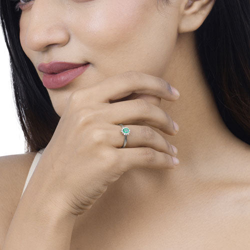 0.40 Carat Genuine Zambian Emerald and White Diamond 14K White Gold Ring by Bids.com