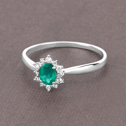 0.40 Carat Genuine Zambian Emerald and White Diamond 14K White Gold Ring by Bids.com