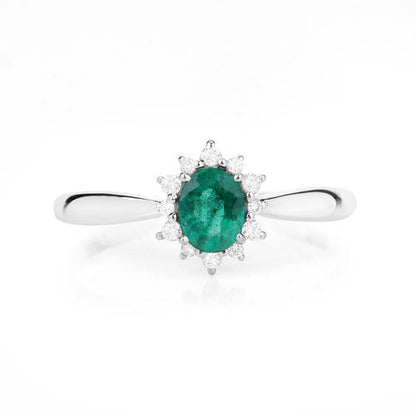 0.40 Carat Genuine Zambian Emerald and White Diamond 14K White Gold Ring by Bids.com