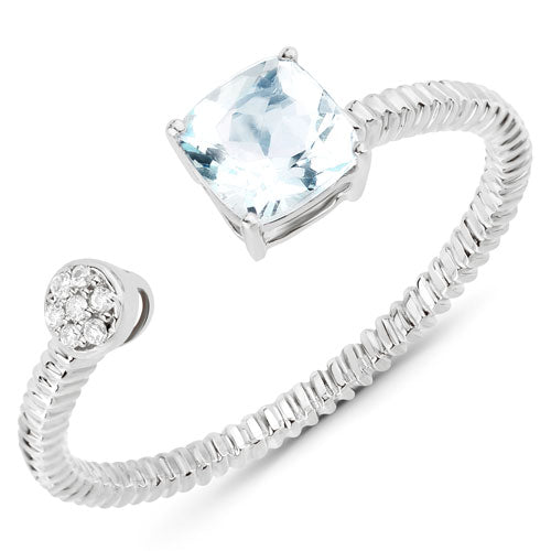 0.52 Carat Genuine Aquamarine and White Diamond 14K White Gold Ring by Bids.com