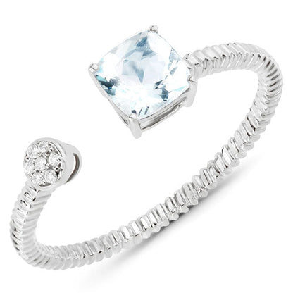 0.52 Carat Genuine Aquamarine and White Diamond 14K White Gold Ring by Bids.com