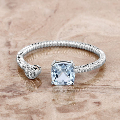0.52 Carat Genuine Aquamarine and White Diamond 14K White Gold Ring by Bids.com