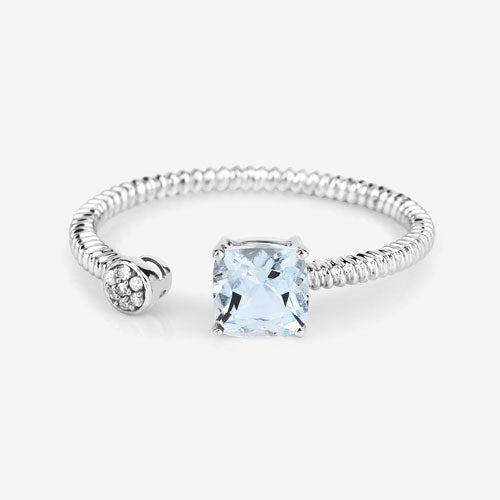 0.52 Carat Genuine Aquamarine and White Diamond 14K White Gold Ring by Bids.com