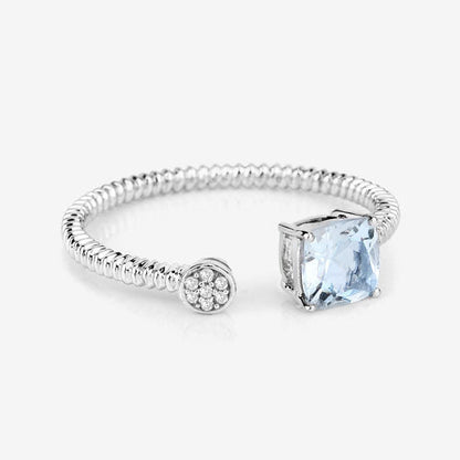 0.52 Carat Genuine Aquamarine and White Diamond 14K White Gold Ring by Bids.com