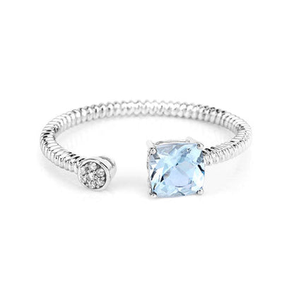 0.52 Carat Genuine Aquamarine and White Diamond 14K White Gold Ring by Bids.com