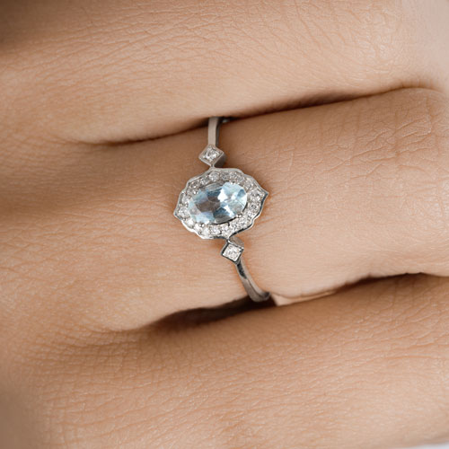 0.48 Carat Genuine Aquamarine and White Diamond 14K White Gold Ring  DestGlow