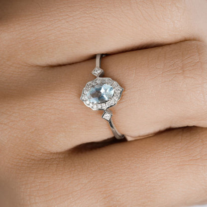 0.48 Carat Genuine Aquamarine and White Diamond 14K White Gold Ring  DestGlow