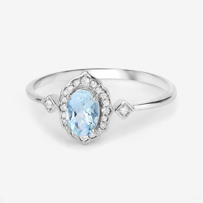 0.48 Carat Genuine Aquamarine and White Diamond 14K White Gold Ring  DestGlow