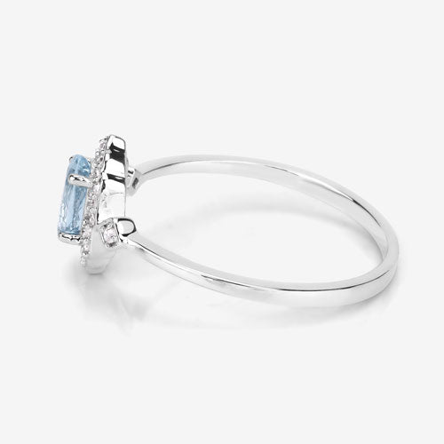0.48 Carat Genuine Aquamarine and White Diamond 14K White Gold Ring  DestGlow