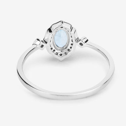 0.48 Carat Genuine Aquamarine and White Diamond 14K White Gold Ring  DestGlow