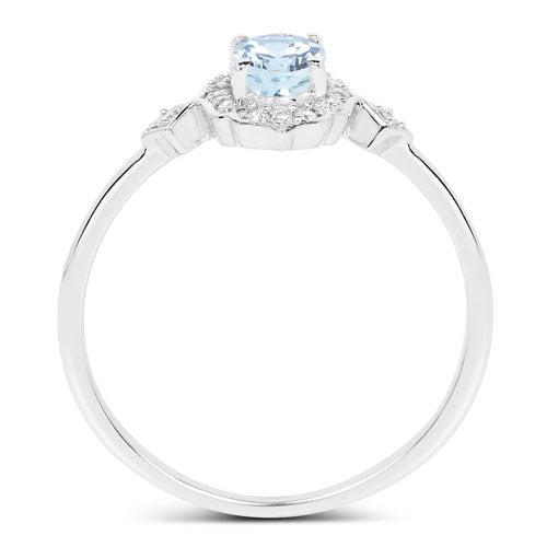 0.48 Carat Genuine Aquamarine and White Diamond 14K White Gold Ring  DestGlow