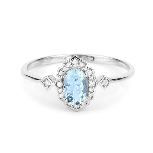 0.48 Carat Genuine Aquamarine and White Diamond 14K White Gold Ring  DestGlow
