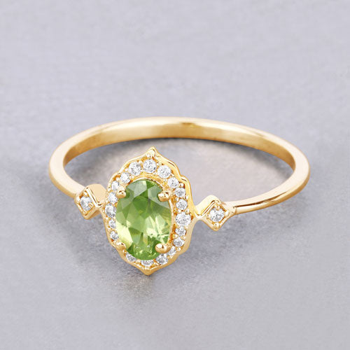 0.49 Carat Genuine Peridot and White Diamond 10K Yellow Gold Ring  DestGlow