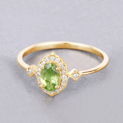 0.49 Carat Genuine Peridot and White Diamond 10K Yellow Gold Ring  DestGlow