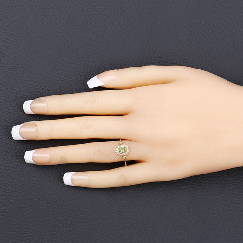 0.49 Carat Genuine Peridot and White Diamond 10K Yellow Gold Ring  DestGlow