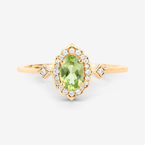 0.49 Carat Genuine Peridot and White Diamond 10K Yellow Gold Ring  DestGlow