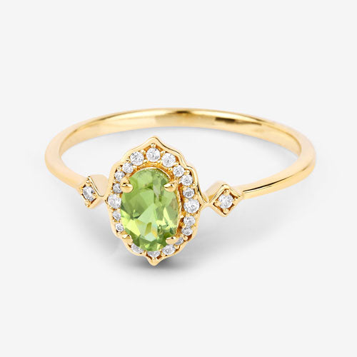 0.49 Carat Genuine Peridot and White Diamond 10K Yellow Gold Ring  DestGlow