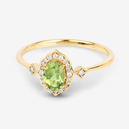0.49 Carat Genuine Peridot and White Diamond 10K Yellow Gold Ring  DestGlow