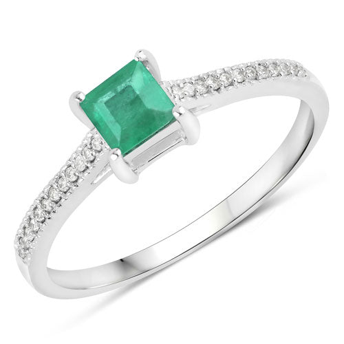 0.67 Carat Genuine Zambian Emerald and White Diamond 14K White Gold Ring by Bids.com