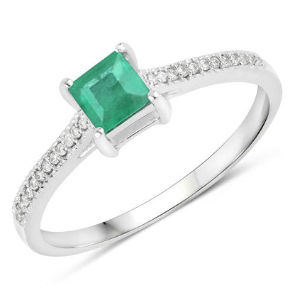 0.67 Carat Genuine Zambian Emerald and White Diamond 14K White Gold Ring by Bids.com