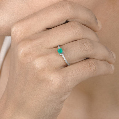 0.67 Carat Genuine Zambian Emerald and White Diamond 14K White Gold Ring by Bids.com