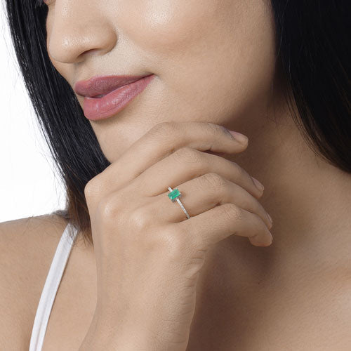 0.67 Carat Genuine Zambian Emerald and White Diamond 14K White Gold Ring by Bids.com