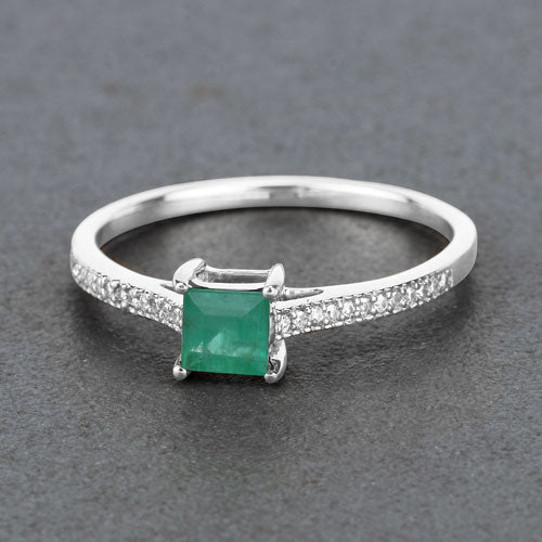 0.67 Carat Genuine Zambian Emerald and White Diamond 14K White Gold Ring by Bids.com