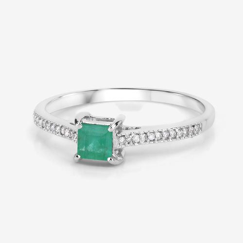 0.67 Carat Genuine Zambian Emerald and White Diamond 14K White Gold Ring by Bids.com