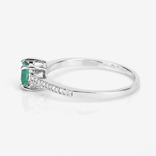 0.67 Carat Genuine Zambian Emerald and White Diamond 14K White Gold Ring by Bids.com