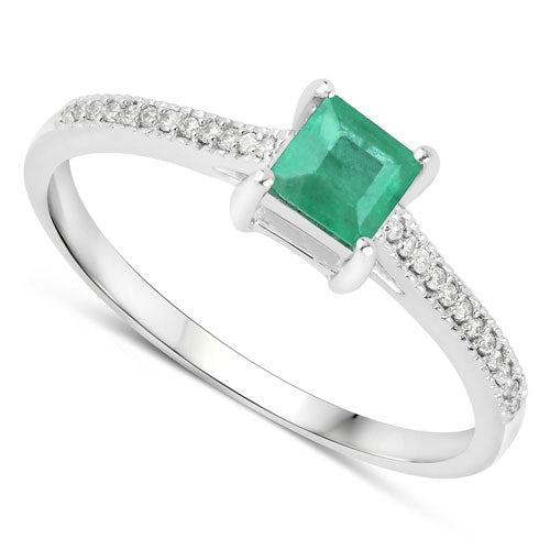 0.67 Carat Genuine Zambian Emerald and White Diamond 14K White Gold Ring by Bids.com
