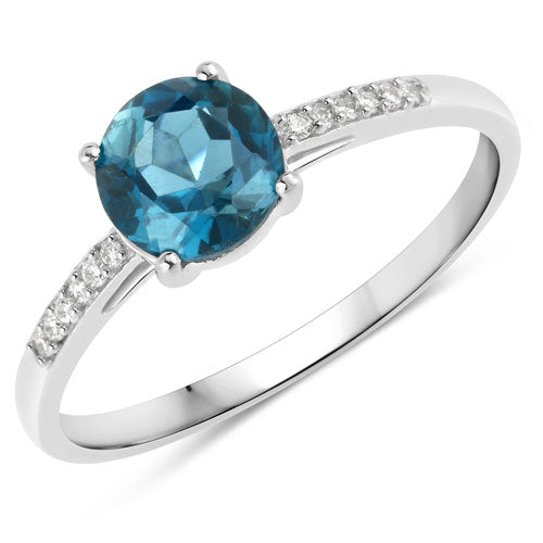 1.05 Carat Genuine London Blue Topaz and White Diamond 14K White Gold Ring by Bids.com