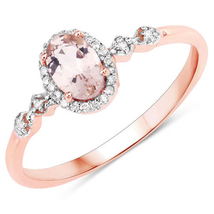 0.48 Carat Genuine Morganite and White Diamond 10K Rose Gold Ring by Bids.com