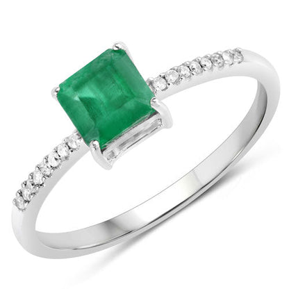 0.64 Carat Genuine Zambian Emerald and White Diamond 14K White Gold Ring by Bids.com