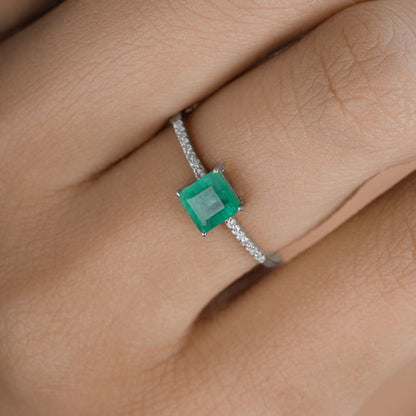 0.64 Carat Genuine Zambian Emerald and White Diamond 14K White Gold Ring by Bids.com