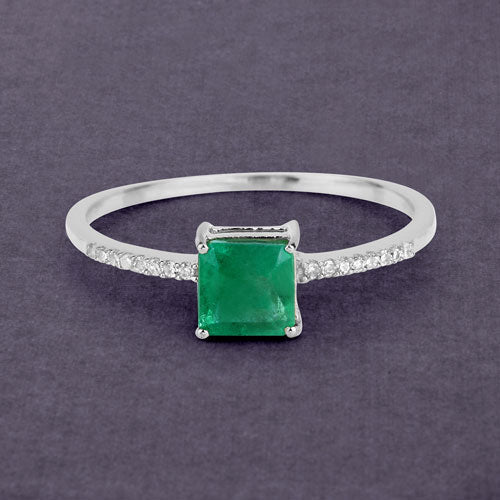 0.64 Carat Genuine Zambian Emerald and White Diamond 14K White Gold Ring by Bids.com